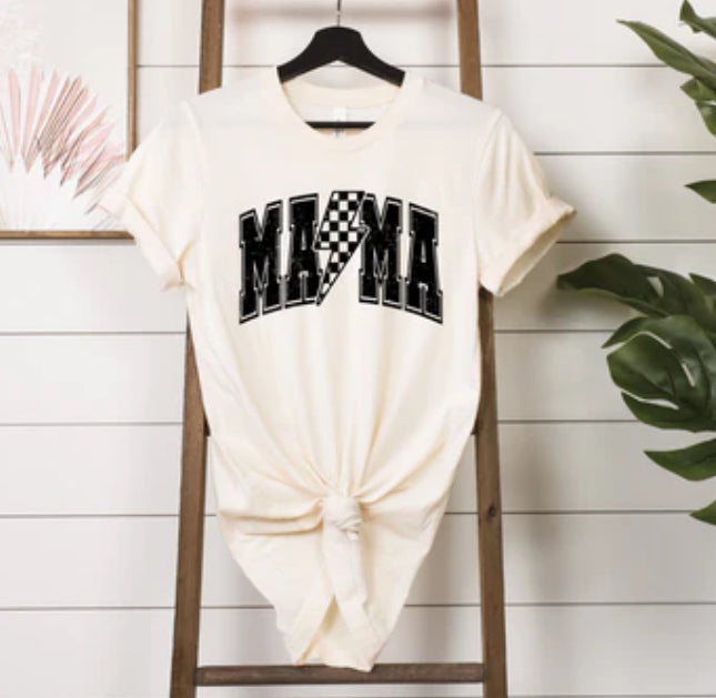 Mama with checkered lightening bolt tee product image 1