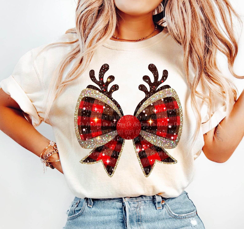 Reindeer Red & Black checkered Bow tee product image 1