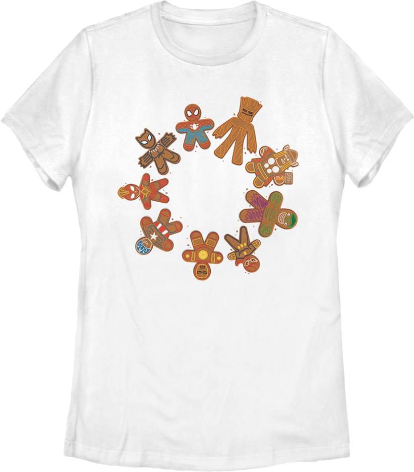 Womens Avengers Gingerbread Cookies Marvel Comics Shirt product image 1