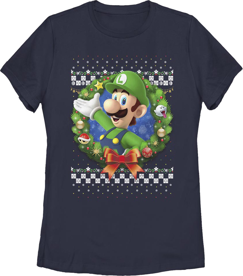 Womens Luigi Faux Ugly Christmas Sweater Nintendo Shirt product image 1
