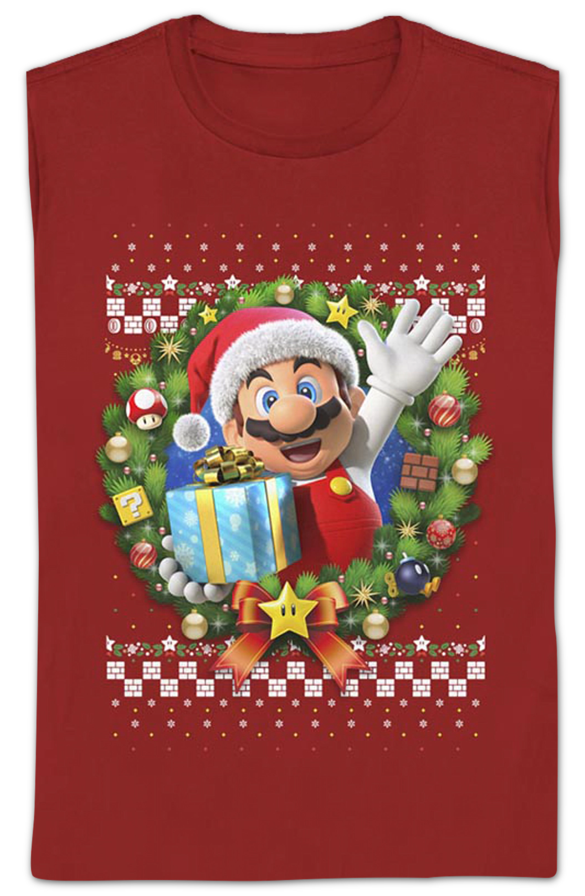 Womens Mario Christmas Wreath Nintendo Shirt product image 2