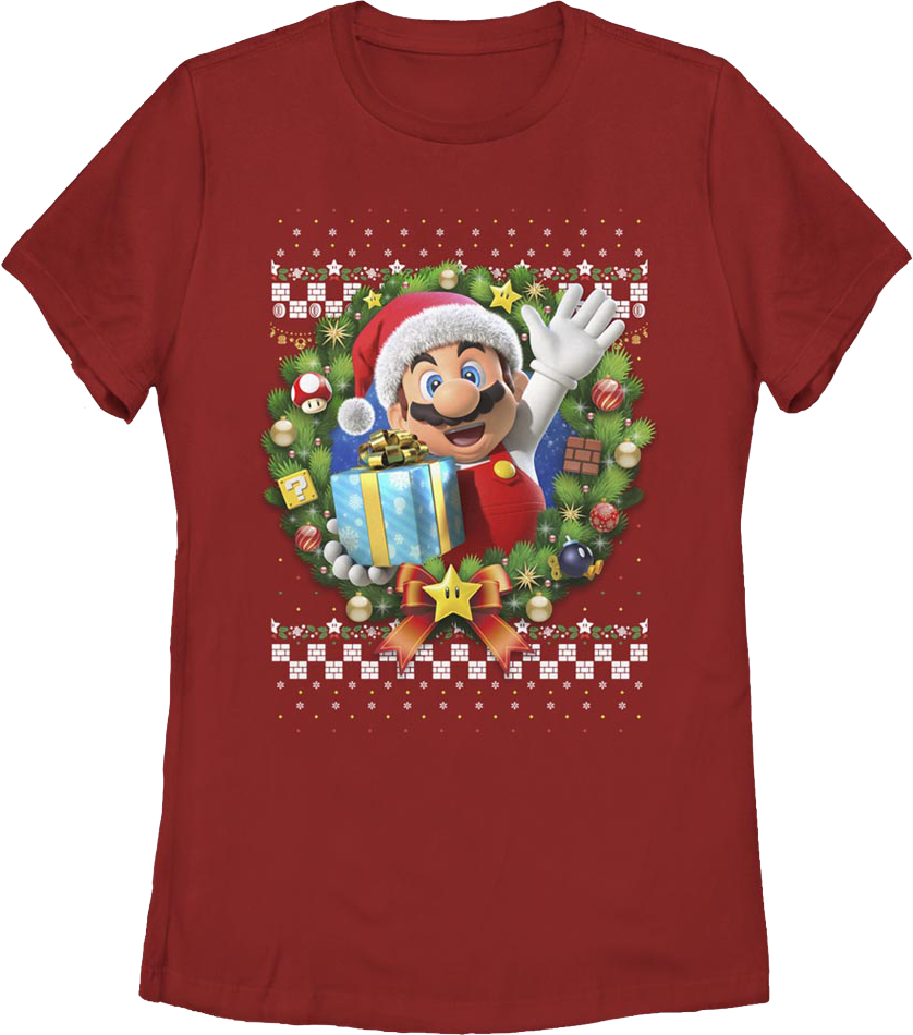 Womens Mario Christmas Wreath Nintendo Shirt product image 1