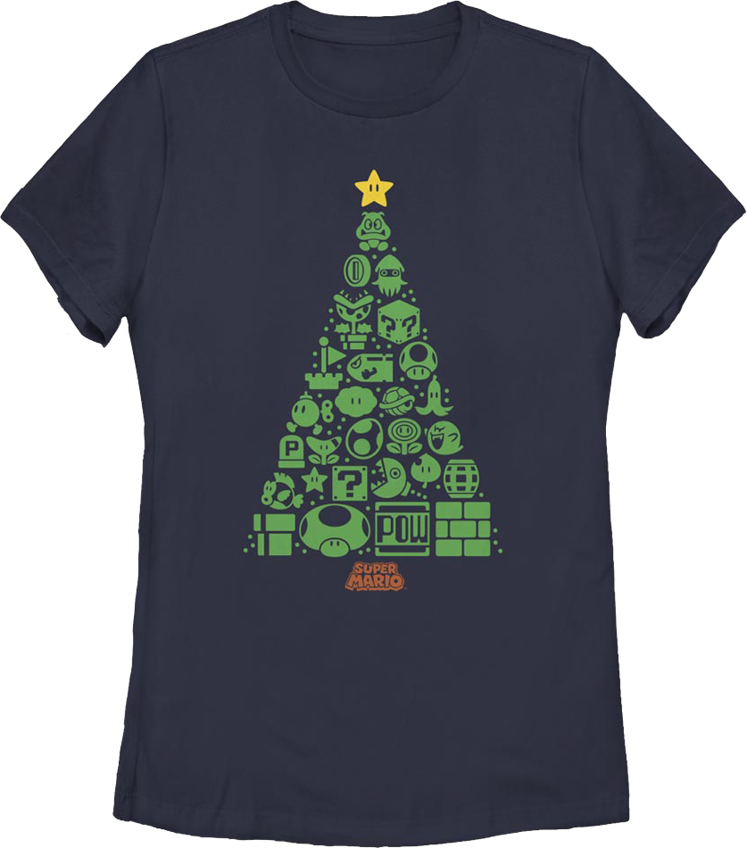 Womens Super Mario Bros. Icons Christmas Tree Nintendo Shirt product image 1