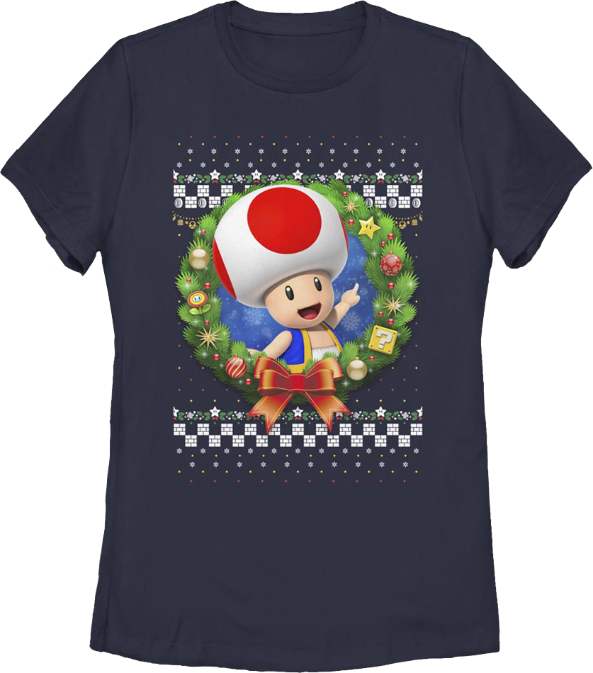 Womens Toad Christmas Wreath Super Mario Bros. Shirt product image 1